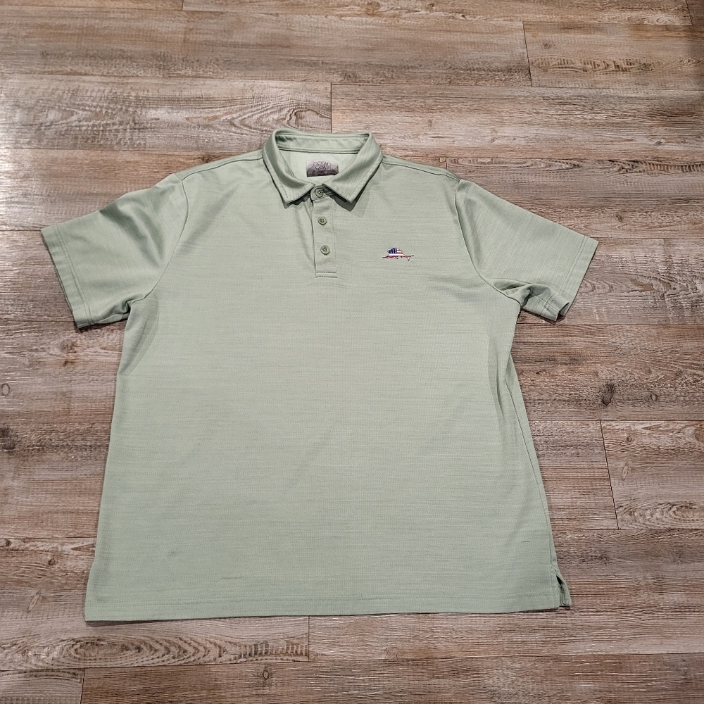 Ocean Coast Polo American Flag Marlin Logo Knit Shirt Light Green Mens Large